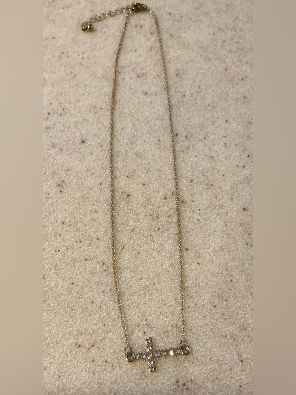 Delicate Crystal Cross Necklace - Gold Tone